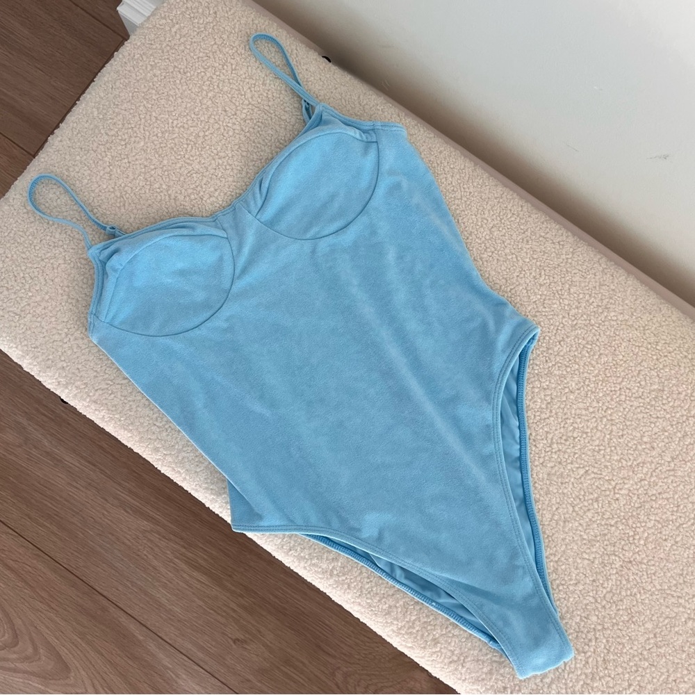 Blue one piece swimsuit